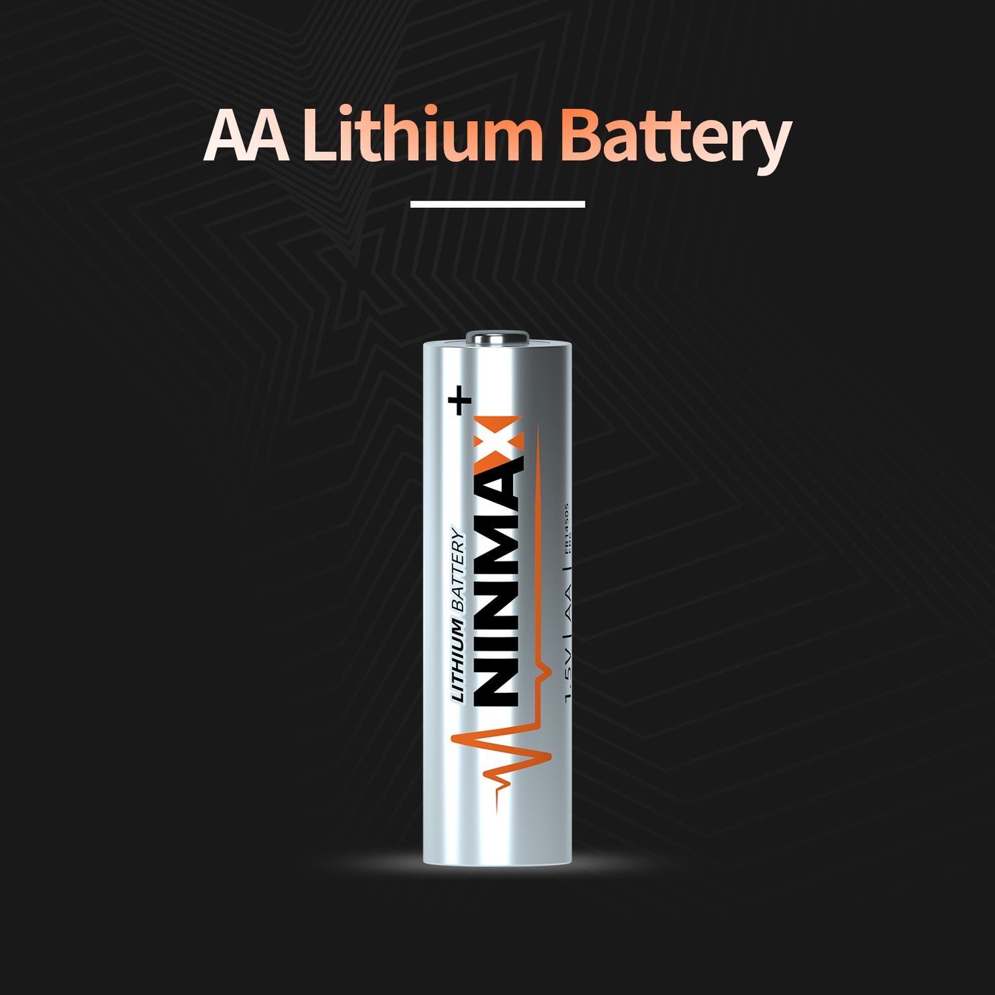 A silver-colored AA lithium battery with the brand name NINMAX printed on it.